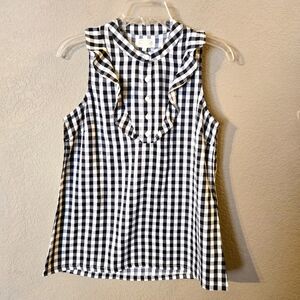 Mud Pie New Womens Carrie Ruffle Top Black/White Gingham Sleeveless Size Small